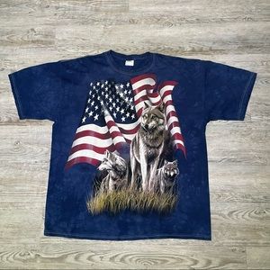 The Mountain Vintage USA America Wolf Blue Tie Dye T-Shirt - Size XL